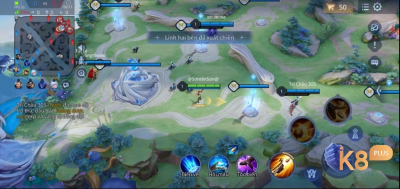 Giao diện trận đấu MOBA 5v5 trên bản đồ ba đường quen thuộc trong Liên Quân Mobile – đại diện tiêu biểu tại Việt Nam.